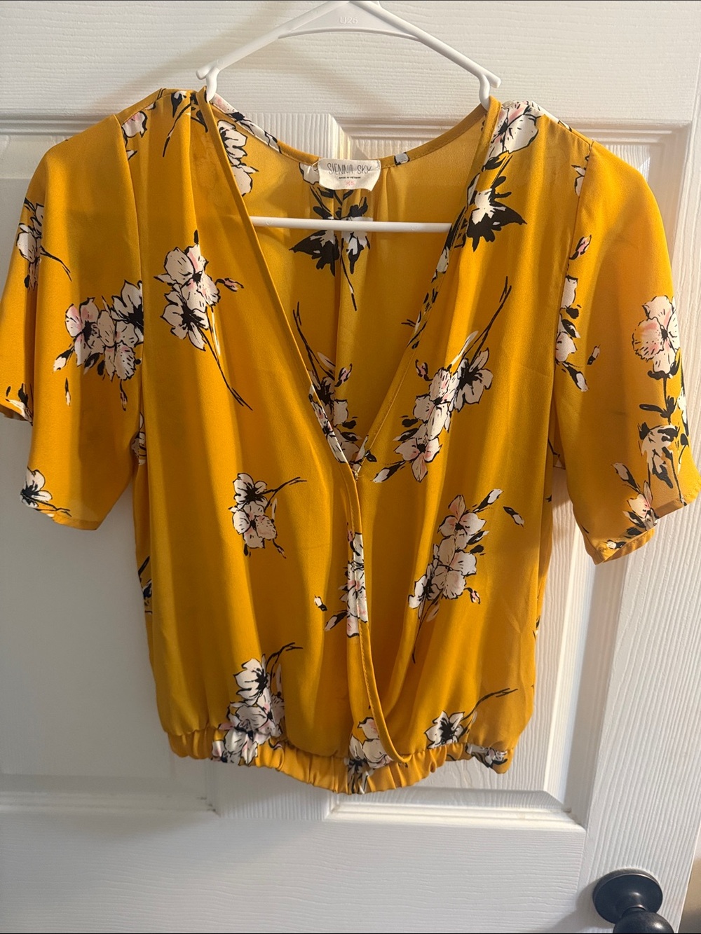 Sienna Sky Mustard Yellow Floral Wrap Top